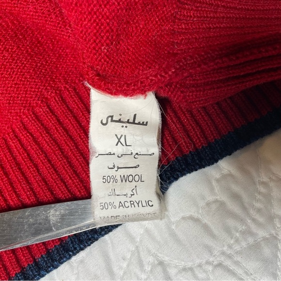 Vintage Cellini Men's Red&Blue Argyle Wool Blend Sweater Preppy Grandpa Academia - Picture 7 of 8